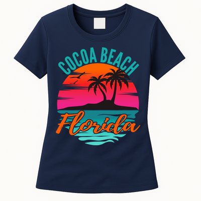 Cocoa Beach Florida Palm Tree Island Pink Sunset Womens T-Shirt
