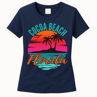 Cocoa Beach Florida Palm Tree Island Pink Sunset Womens T-Shirt