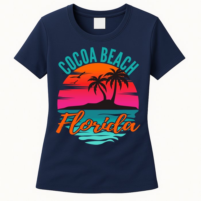 Cocoa Beach Florida Palm Tree Island Pink Sunset Womens T-Shirt