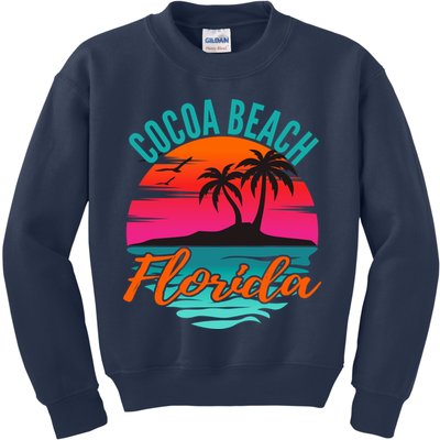 Cocoa Beach Florida Palm Tree Island Pink Sunset Kids Sweatshirt
