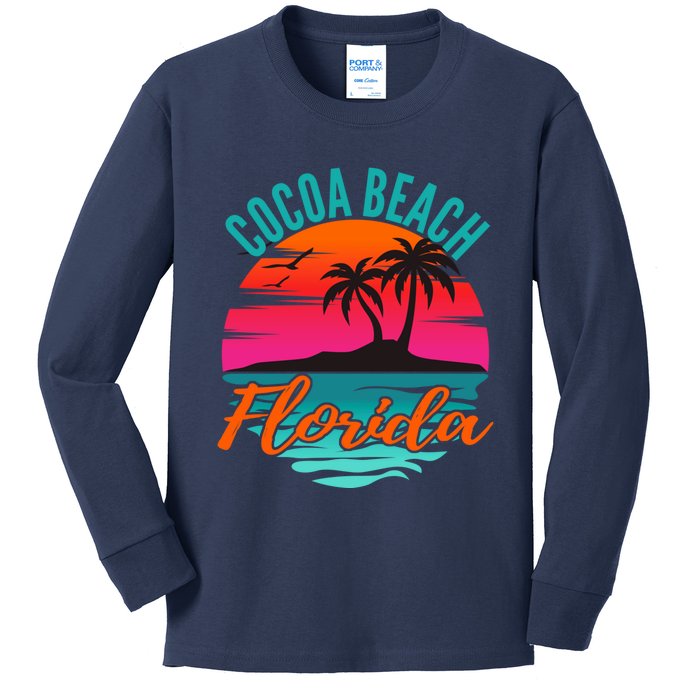 Cocoa Beach Florida Palm Tree Island Pink Sunset Kids Long Sleeve Shirt