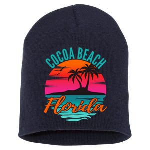 Cocoa Beach Florida Palm Tree Island Pink Sunset Short Acrylic Beanie