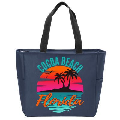 Cocoa Beach Florida Palm Tree Island Pink Sunset Zip Tote Bag