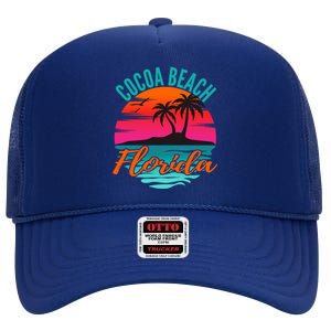 Cocoa Beach Florida Palm Tree Island Pink Sunset High Crown Mesh Back Trucker Hat