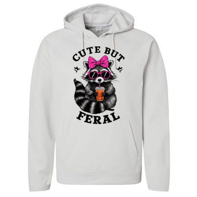 Cute But Feral Funny Colorful Raccoon With Sunglasses Performance Fleece Hoodie