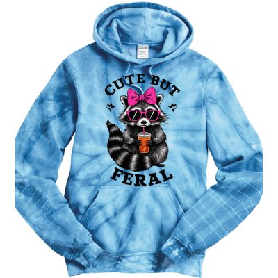 Cute But Feral Funny Colorful Raccoon With Sunglasses Tie Dye Hoodie