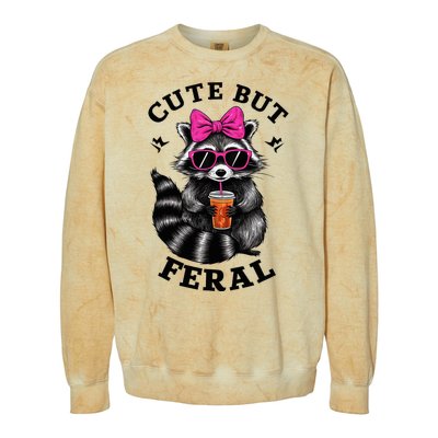 Cute But Feral Funny Colorful Raccoon With Sunglasses Colorblast Crewneck Sweatshirt