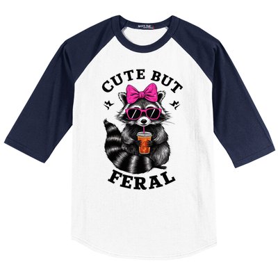 Cute But Feral Funny Colorful Raccoon With Sunglasses Baseball Sleeve Shirt