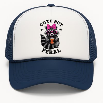 Cute But Feral Funny Colorful Raccoon With Sunglasses Trucker Hat