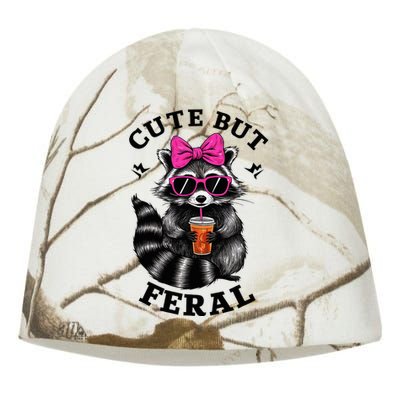 Cute But Feral Funny Colorful Raccoon With Sunglasses Kati - Camo Knit Beanie