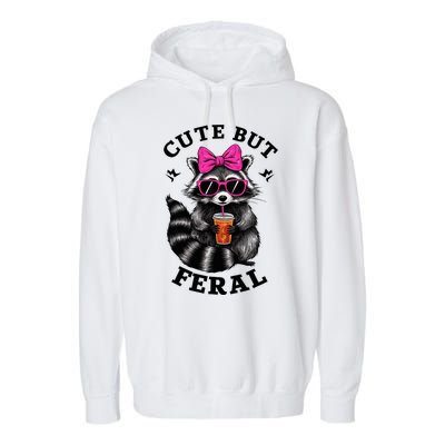 Cute But Feral Funny Colorful Raccoon With Sunglasses Garment-Dyed Fleece Hoodie