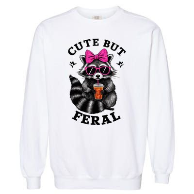 Cute But Feral Funny Colorful Raccoon With Sunglasses Garment-Dyed Sweatshirt