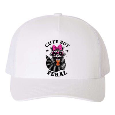 Cute But Feral Funny Colorful Raccoon With Sunglasses Yupoong Adult 5-Panel Trucker Hat