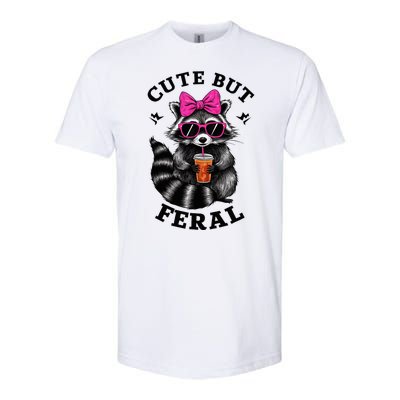 Cute But Feral Funny Colorful Raccoon With Sunglasses Softstyle CVC T-Shirt