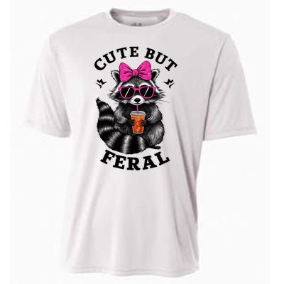 Cute But Feral Funny Colorful Raccoon With Sunglasses Cooling Performance Crew T-Shirt