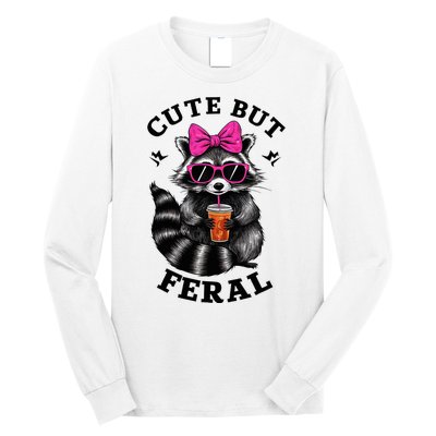 Cute But Feral Funny Colorful Raccoon With Sunglasses Long Sleeve Shirt