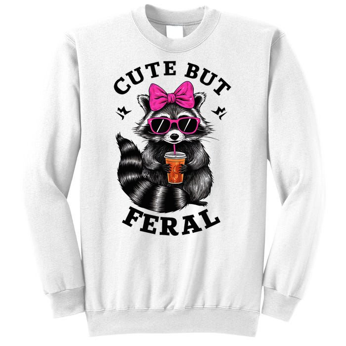 Cute But Feral Funny Colorful Raccoon With Sunglasses Sweatshirt