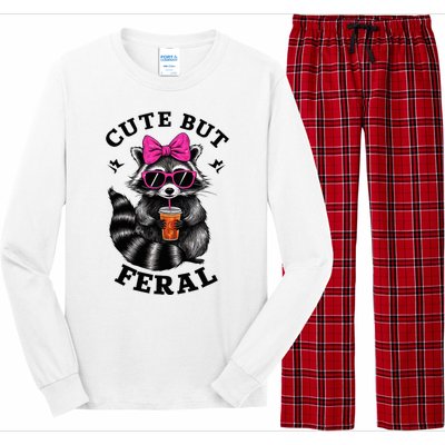 Cute But Feral Funny Colorful Raccoon With Sunglasses Long Sleeve Pajama Set