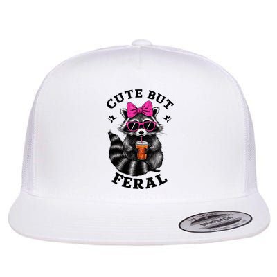 Cute But Feral Funny Colorful Raccoon With Sunglasses Flat Bill Trucker Hat