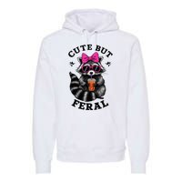 Cute But Feral Funny Colorful Raccoon With Sunglasses Premium Hoodie