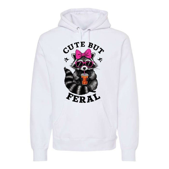 Cute But Feral Funny Colorful Raccoon With Sunglasses Premium Hoodie