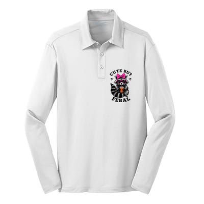 Cute But Feral Funny Colorful Raccoon With Sunglasses Silk Touch Performance Long Sleeve Polo