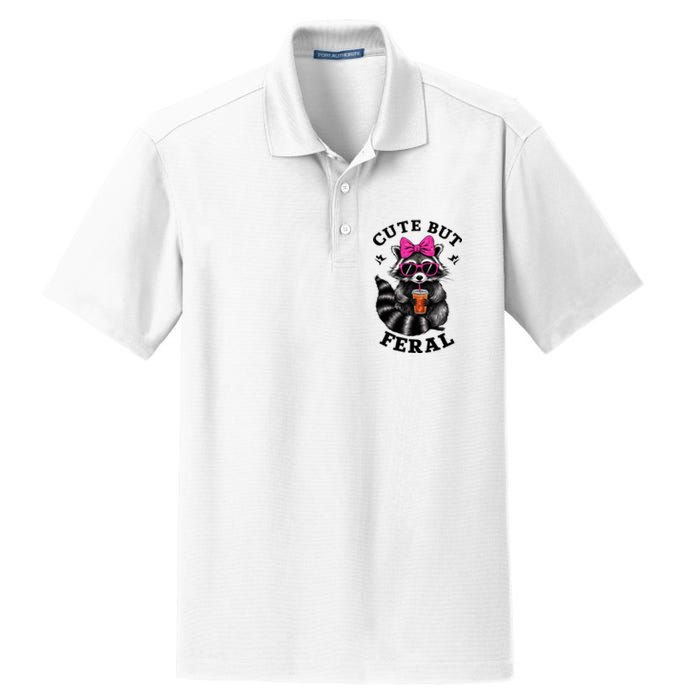 Cute But Feral Funny Colorful Raccoon With Sunglasses Dry Zone Grid Polo