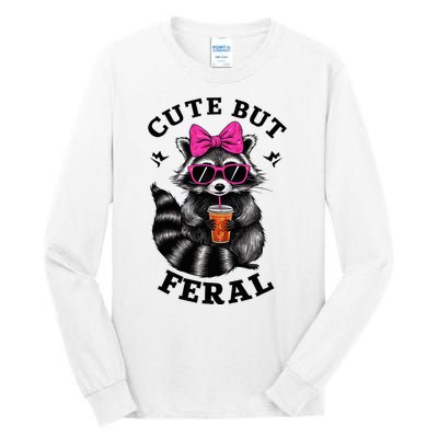 Cute But Feral Funny Colorful Raccoon With Sunglasses Tall Long Sleeve T-Shirt