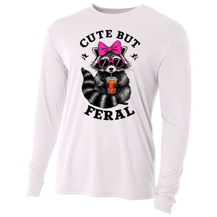 Cute But Feral Funny Colorful Raccoon With Sunglasses Cooling Performance Long Sleeve Crew