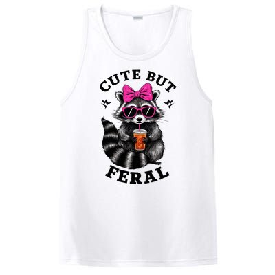 Cute But Feral Funny Colorful Raccoon With Sunglasses PosiCharge Competitor Tank