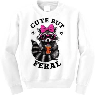 Cute But Feral Funny Colorful Raccoon With Sunglasses Kids Sweatshirt