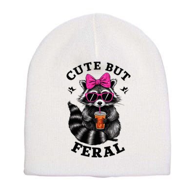 Cute But Feral Funny Colorful Raccoon With Sunglasses Short Acrylic Beanie