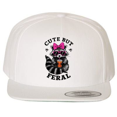 Cute But Feral Funny Colorful Raccoon With Sunglasses Wool Snapback Cap