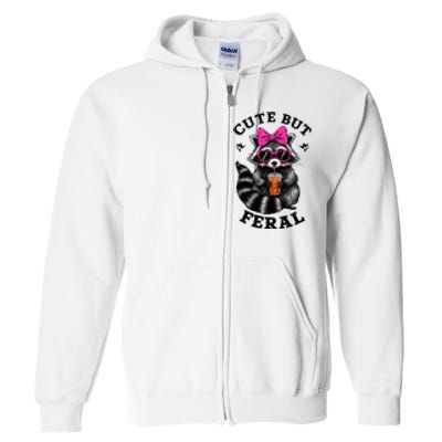 Cute But Feral Funny Colorful Raccoon With Sunglasses Full Zip Hoodie