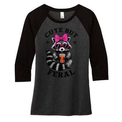 Cute But Feral Funny Colorful Raccoon With Sunglasses Women's Tri-Blend 3/4-Sleeve Raglan Shirt