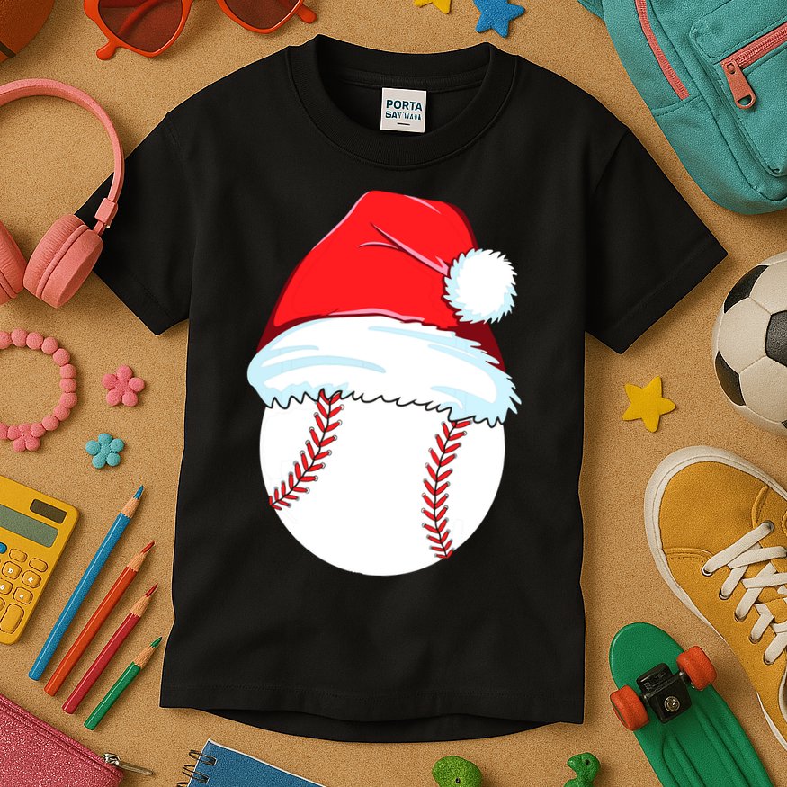Christmas Baseball For Ball Santa Kids T-Shirt
