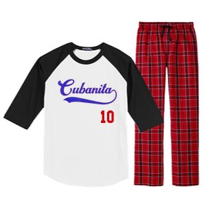 Cubanita Baseball Flag Souvenir Cubana Cuba Women Girl Raglan Sleeve Pajama Set