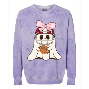 Coquette Bow Funny Ghost Spooky Season Halloween Football Gift Colorblast Crewneck Sweatshirt