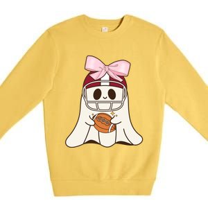 Coquette Bow Funny Ghost Spooky Season Halloween Football Gift Premium Crewneck Sweatshirt