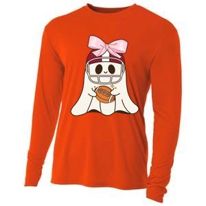 Coquette Bow Funny Ghost Spooky Season Halloween Football Gift Cooling Performance Long Sleeve Crew