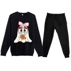 Coquette Bow Funny Ghost Spooky Season Halloween Football Gift Premium Crewneck Sweatsuit Set