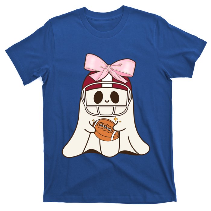 Coquette Bow Funny Ghost Spooky Season Halloween Football Gift T-Shirt