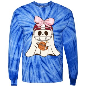 Coquette Bow Funny Ghost Spooky Season Halloween Football Gift Tie-Dye Long Sleeve Shirt