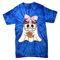 Coquette Bow Funny Ghost Spooky Season Halloween Football Gift Tie-Dye T-Shirt