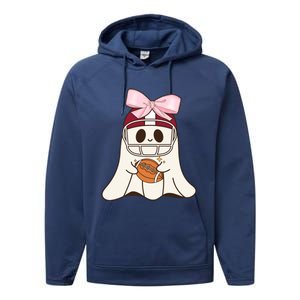 Coquette Bow Funny Ghost Spooky Season Halloween Football Gift Performance Fleece Hoodie