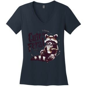 Cute But Feral Funny Sarcastic Snarky Funny Raccoon Women's V-Neck T-Shirt