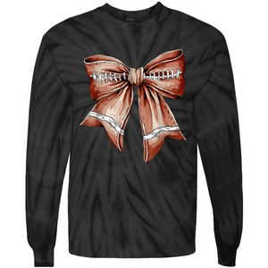 Coquette Bow Funny Football Lover Game Day Football Mom Life Tie-Dye Long Sleeve Shirt