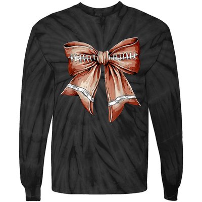 Coquette Bow Funny Football Lover Game Day Football Mom Life Tie-Dye Long Sleeve Shirt