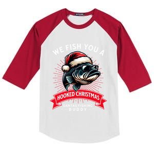 Christmas Bass Fishing Merry Fishmas Santa Claus Gift Kids Colorblock Raglan Jersey