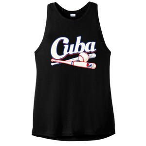 Cuba Baseball Fan Cuban Flag Sport Team Distressed Ladies PosiCharge Tri-Blend Wicking Tank